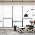 White Roman Blinds For Living Room Windows With Modern Armchair And Floor Lamp