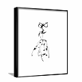 Abstract Painting Black and White Hand Drawn Figure with Minimalist Lines in Black Frame