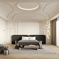 Elegant Modern Bedroom Interior With Round Ceiling Light Black Bed And Large Window 3d model