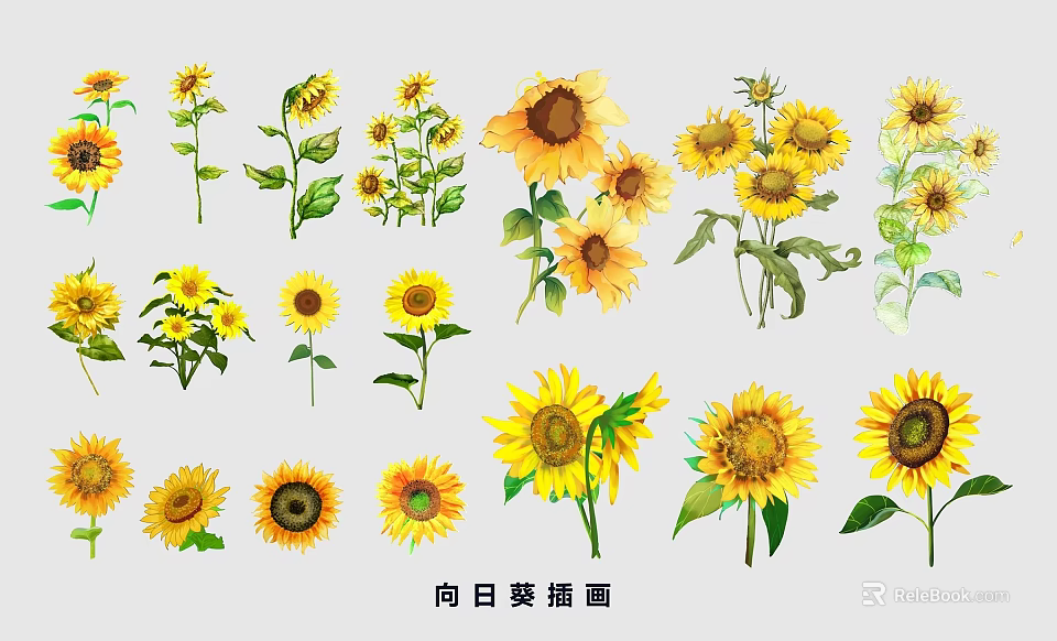 Vibrant Sunflower Illustrations As Decorative Wall Decor For Home Interior 3d model 