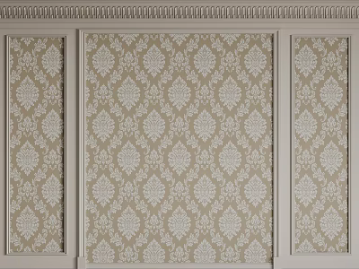 Decorative White Lines Framing Patterned Wallpaper Sections On Elegant Interior Wall 3d model