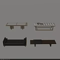 Various Design Sofa Bench With Upholstered Seats And Wooden Frames In Modern Styles 3d model