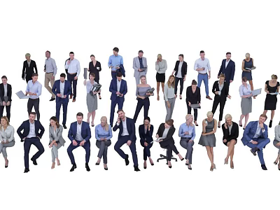 Group of Diverse Business Professionals in Formal Attire Standing and Sitting 3d model