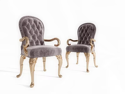 Elegant Gray Velvet Dining Chairs With Tufted Backrest And Golden Armrests Legs 3d model