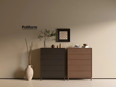 Modern Entryway Cabinet and Side Cabinet Dark Gray Brown with Decorative Vase Plants Photo Frame 3d model