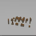 Miniature Buildings With Orange Roofs And Various Shapes On Grey Background