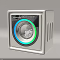 Samsung White Washing Machine With Circular Door And Blue Green Lighting