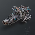 Mechanical Weapon With Complex Metal Structure Pipes And Blue Futuristic Design