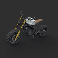 White and Yellow Vintage Motorcycle with Brown Seat and Thick Off Road Tires