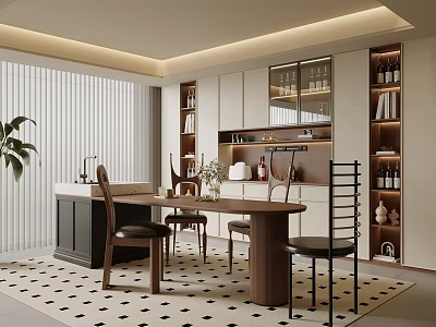 Modern Middle Ancient Home Restaurant Wine Cabinet Plant Neverland Table Chair Restaurant Chandelier 3d model