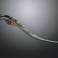 Ornate Traditional Weapon With Curved Blade Blue Hilt And Intricate Carvings