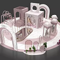 Pink And White Circular Display Stand With Arch Structures And Green Plants 3d model