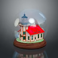 Decorative Snow Globe Featuring Lighthouse And Red Roof House On Wooden Base