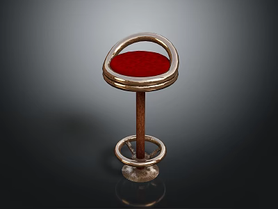 Red Velvet Seat Bar Stool With Golden Metal Frame Wooden Stem And Circular Footrest 3d model