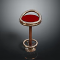Red Velvet Seat Bar Stool With Golden Metal Frame Wooden Stem And Circular Footrest