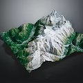 Realistic Mountainous Terrain Model Featuring Snow Covered Peaks And Lush Green Vegetation