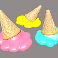 Colorful Inflatable Ice Cream Cone Toys With Waffle Cone Design And Petal Shaped Base