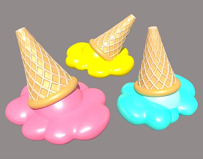 Colorful Inflatable Ice Cream Cone Toys With Waffle Cone Design And Petal Shaped Base 3d model