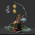 Traditional Mid Autumn Theme Decoration With Chang'e Figure And Lotus Flowers