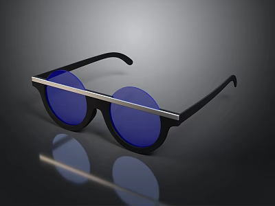 Stylish Modern Sunglasses With Black Frames Blue Lenses And Silver Metal Bar 3d model