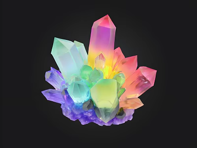 Colorful Crystal Cluster With Vibrant Rainbow Hues Shiny Surfaces And Various Shapes 3d model