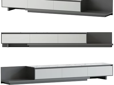 Modern TV Stand Design With Sleek White And Gray Storage Drawers 3d model