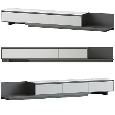 Modern TV Stand Design With Sleek White And Gray Storage Drawers 3d model