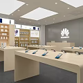 Modern HUAWEI Digital Store with Smartphones on Display Tables and Shelves for Electronic Devices