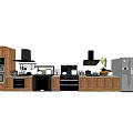 Modern Kitchen Interior With Wooden Cabinets Oven Range Hood And Refrigerator