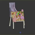 Still Life Scene With Chair Holding Fruits Plate Mug And Red Ball On Floor