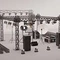 Professional Stage Truss Setup With Lighting Fixtures Sound Speakers And Equipment Cases