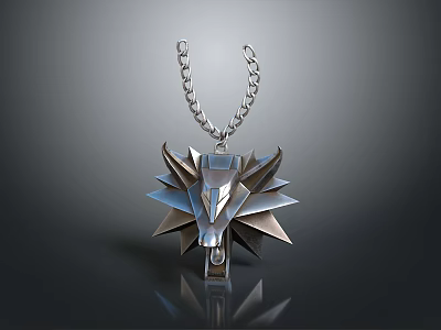 Stylish Silver Wolf Head Pendant Necklace With Chain Fashion Accessory 3d model