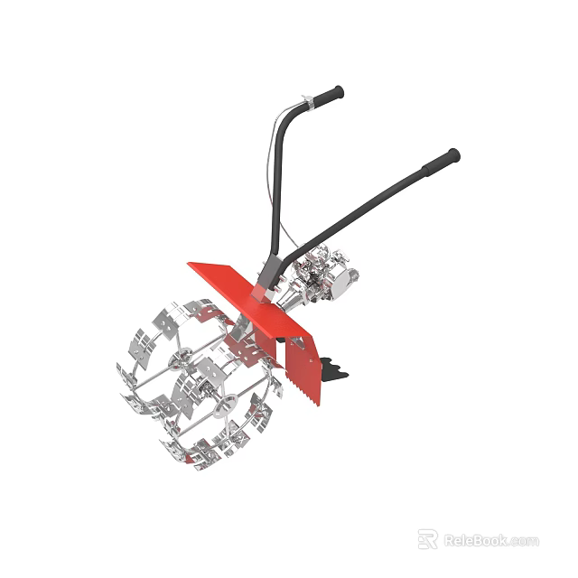 Red And Black Handheld Garden Tiller With Metal Tines For Soil Cultivation 3d model 