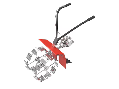 Red And Black Handheld Garden Tiller With Metal Tines For Soil Cultivation 3d model