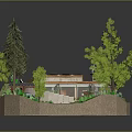 Cartoon Scene Of Eco Friendly House With Solar Panels Windmill Blue Car And Green Trees