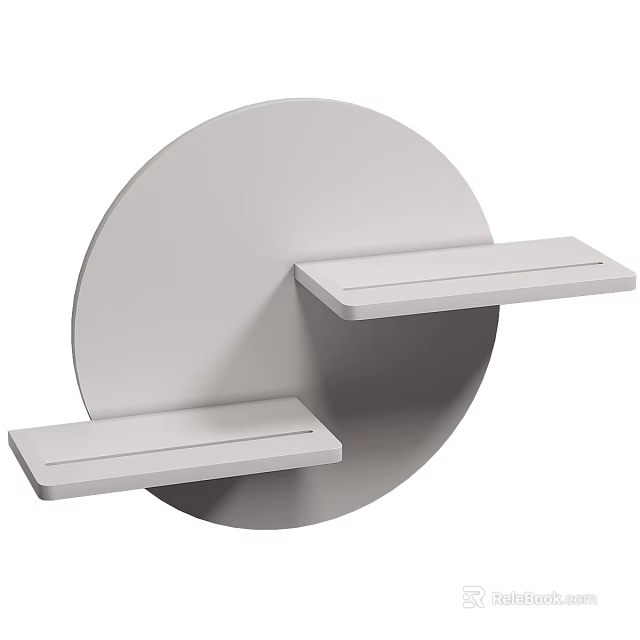 White Modern Wall Mounted Shelving Unit with Circular Backplate and Two Shelves 3d model