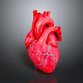Detailed Human Heart Anatomical Model With Visible Red Veins And 3D Rendered Structure