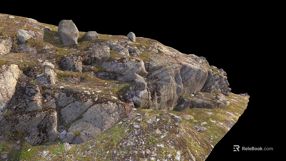 Natural Stone And Wood Outdoor Landscape With Rocky Terrain And Grassy Areas 3d model 
