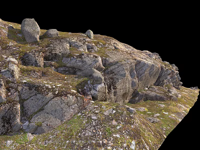 Natural Stone And Wood Outdoor Landscape With Rocky Terrain And Grassy Areas 3d model