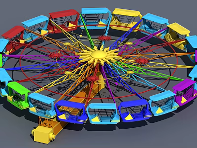 Colorful Ferris Wheel Amusement Park Ride With Vibrant Cabins And Metal Structure 3d model