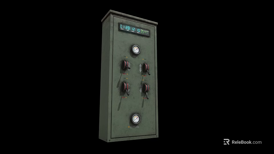 Industrial Equipment Control Panel With Digital Display Screen Control Knobs And Gauges 3d model 