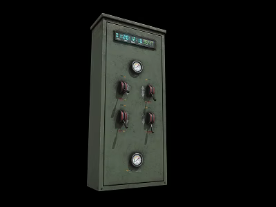 Industrial Equipment Control Panel With Digital Display Screen Control Knobs And Gauges 3d model