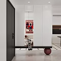 Modern Entryway Hallway Interior With White Cabinets Red Artwork And Geometric Floor Tiles