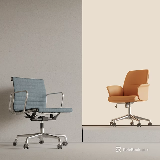 Modern Blue And Orange Upholstered Chairs With Metal Frame And Wheels Design 3d model 