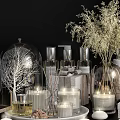 Stylish Bathroom Accessories Including Fragrance Candles Hand Soap Bottles and Decorative Shells