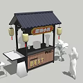 Chinese Style Spicy Snack Stall With Lanterns Wooden Structure And High Chairs