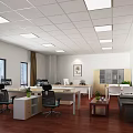 Spacious Public Office Space With Workstations Computers Sofa Bookshelves And Windows 3d model