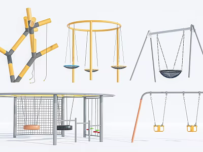 Outdoor Leisure Swing Chair Designs With Metal And Wooden Frames For Playground Use 3d model