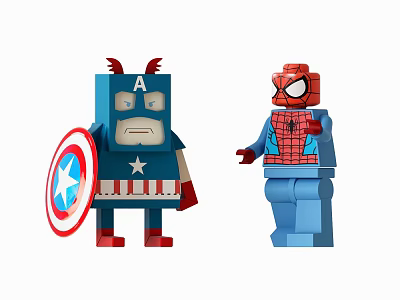 Captain America and Spider Man Block Style Dolls with Classic Superhero Outfits 3d model