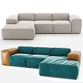 Light Gray and Teal Sectional Sofa with Brown Armrests and Modular Design 3d model